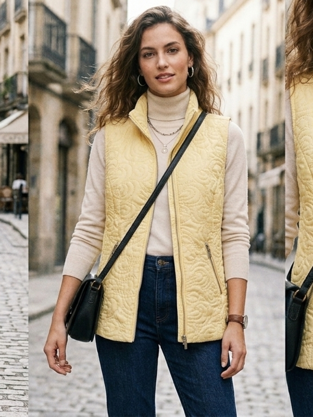 Christopher & Banks Yellow Floral Quilted Vest Full Zip Size P/M